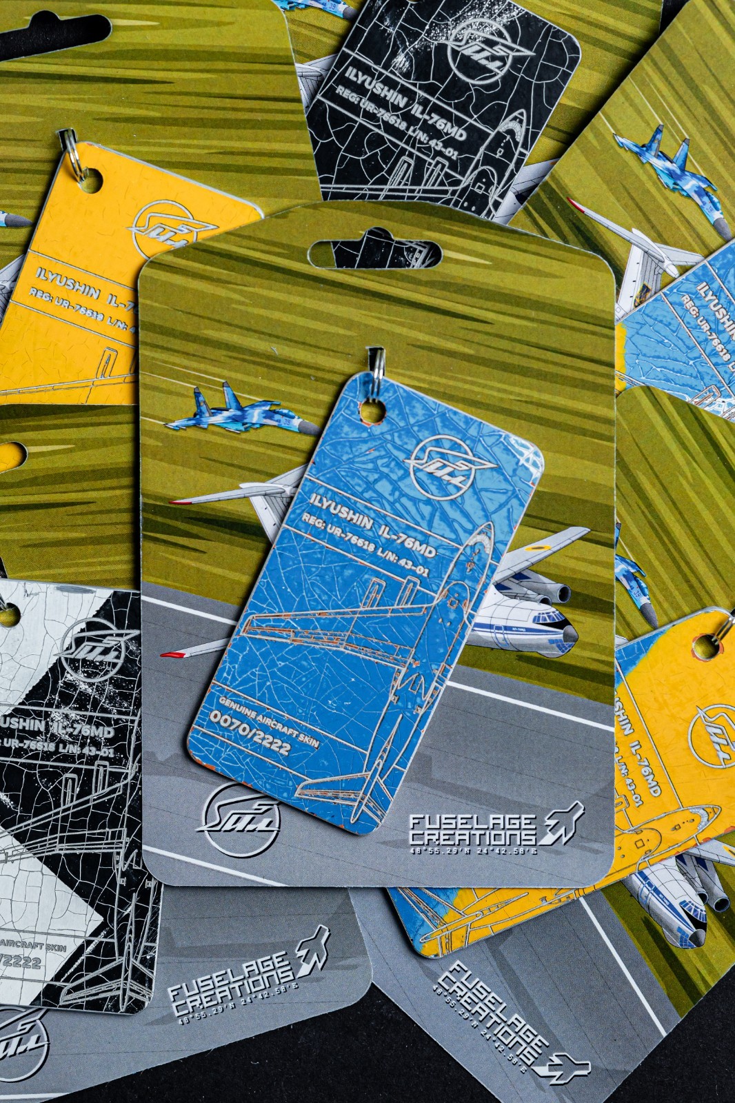 Keychain Aviation Tag IL-76, Original aircraft skin, ilyushin 76, UAF,