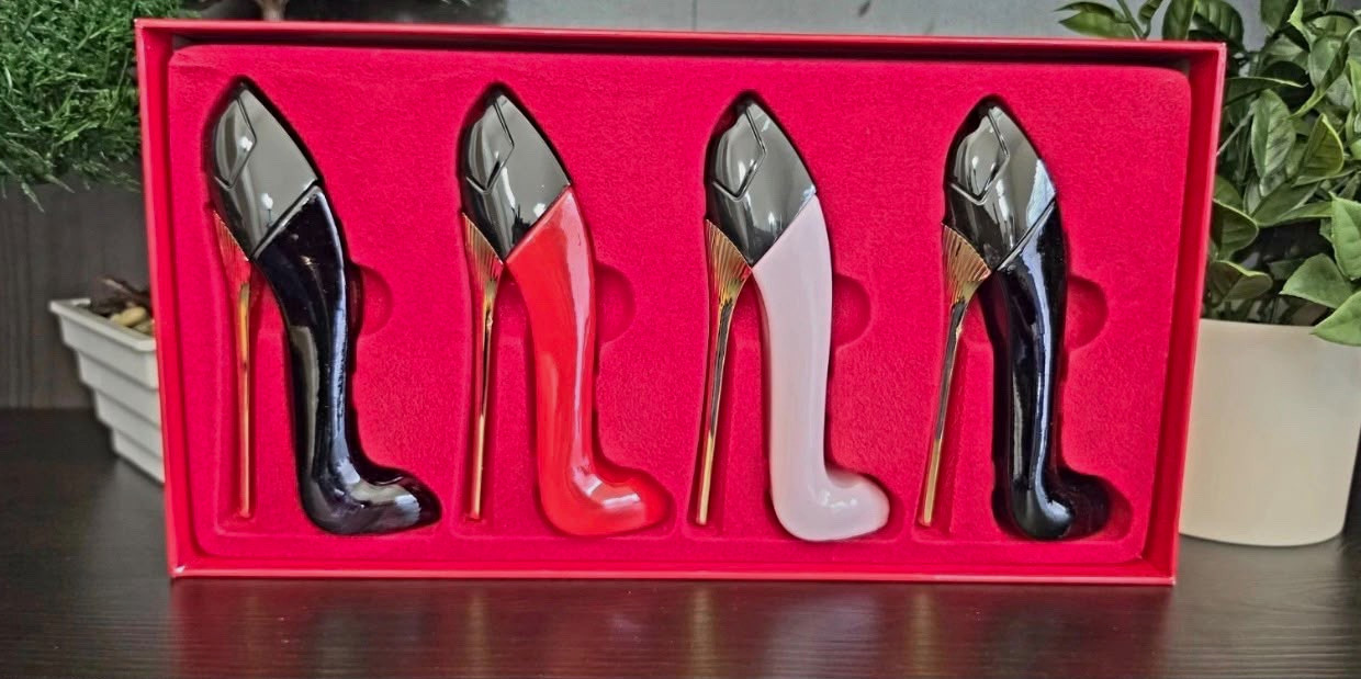 Carolina Herrera Good Girl Shoe Perfume Bottle Set of 4 Black Pink Red Clear