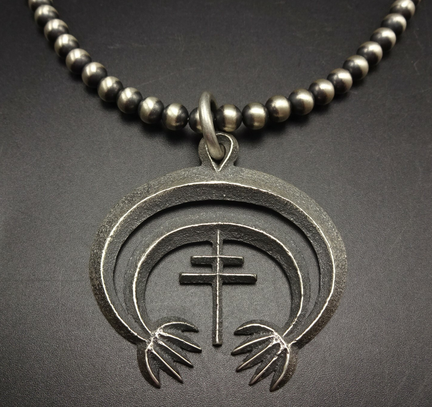 AARON ANDERSON Tufa Cast Sterling Silver NAJA CROSS PENDANT + 18\