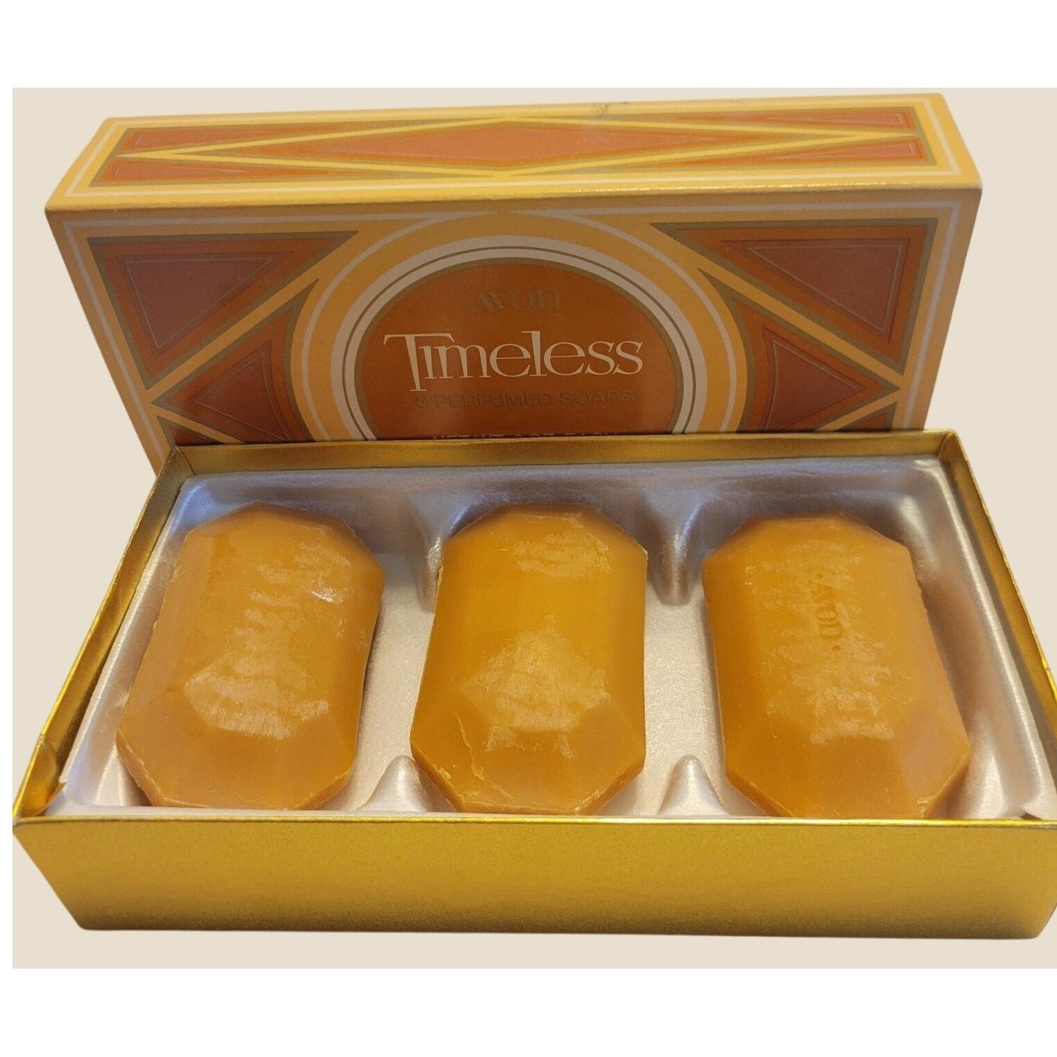 VTG Avon Timeless BarSoaps 70s Collectible Vanity Gold Display Set w/ Box