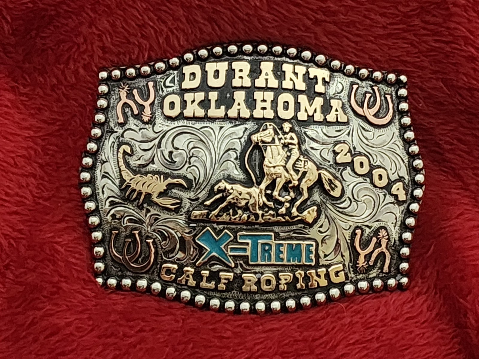 X~Treme Calf Roping Rodeo Champion Trophy Buckle☆Durant Oklahoma☆2004☆185