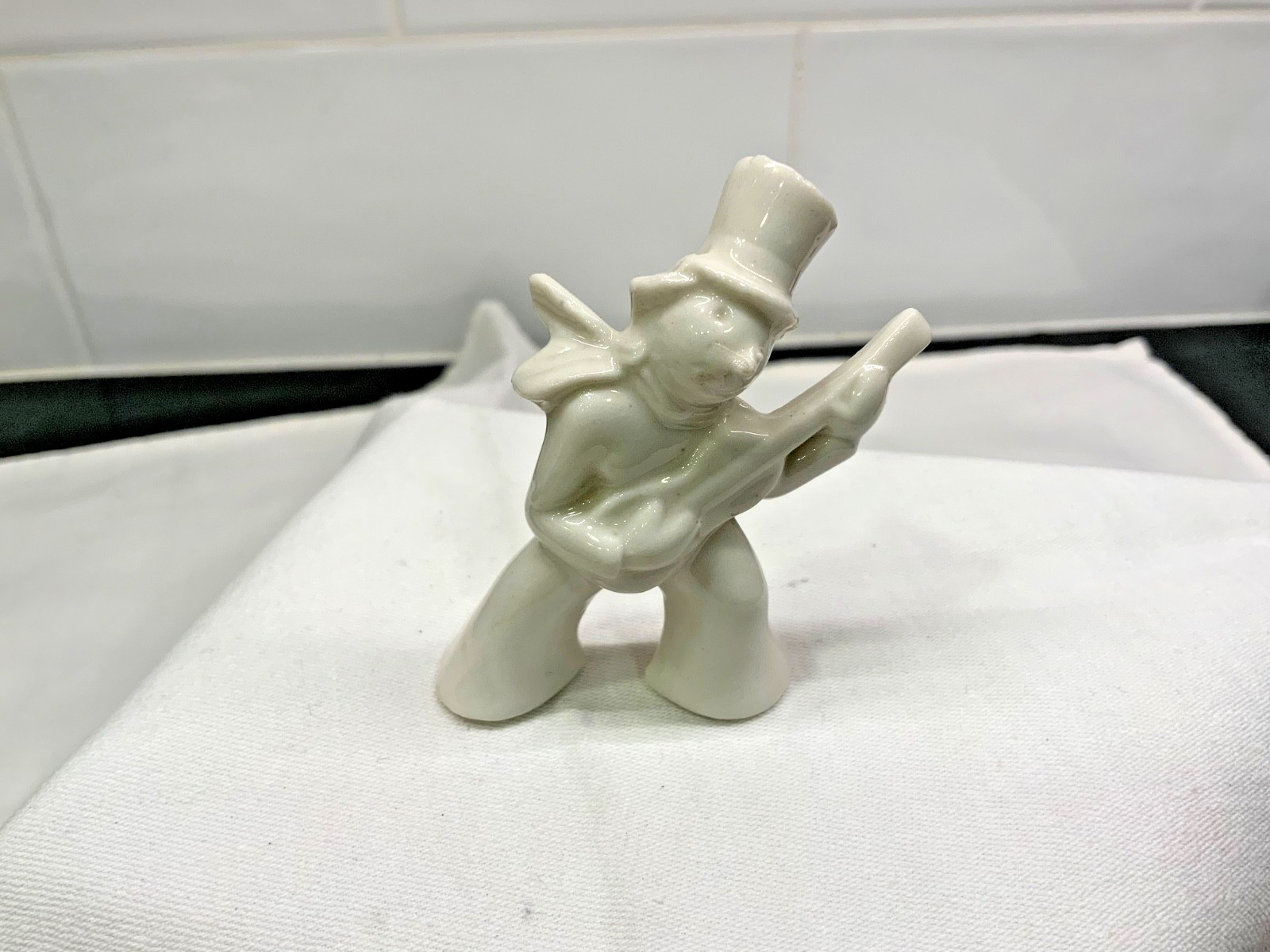 Antique Vintage German Porcelain Jazzy Snowman w/ Guitar Art Deco
