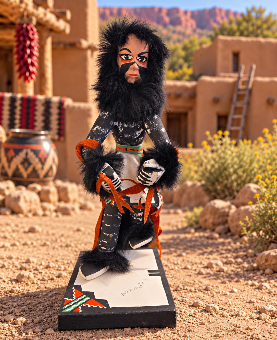 Native American Kachina Doll Figure  Painted Wood. 2 Small Tears ( See Picture)