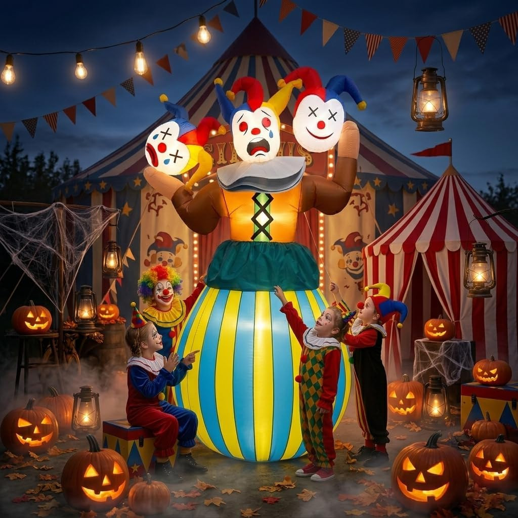 8FT Giant Halloween Inflatables Outdoor Blow up 3 Headed Clown