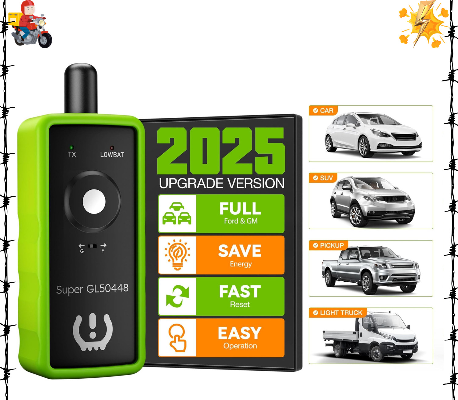 2IN1 TPMS Relearn Tool GL50448 Tire Pressure Sensor for GM & Ford Lincoln/Mazda