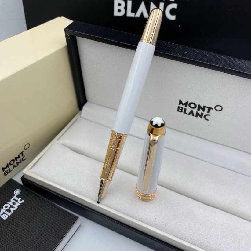Montblanc Rollerball Pen White Gold Trim Luxury Writing Instrument New Box