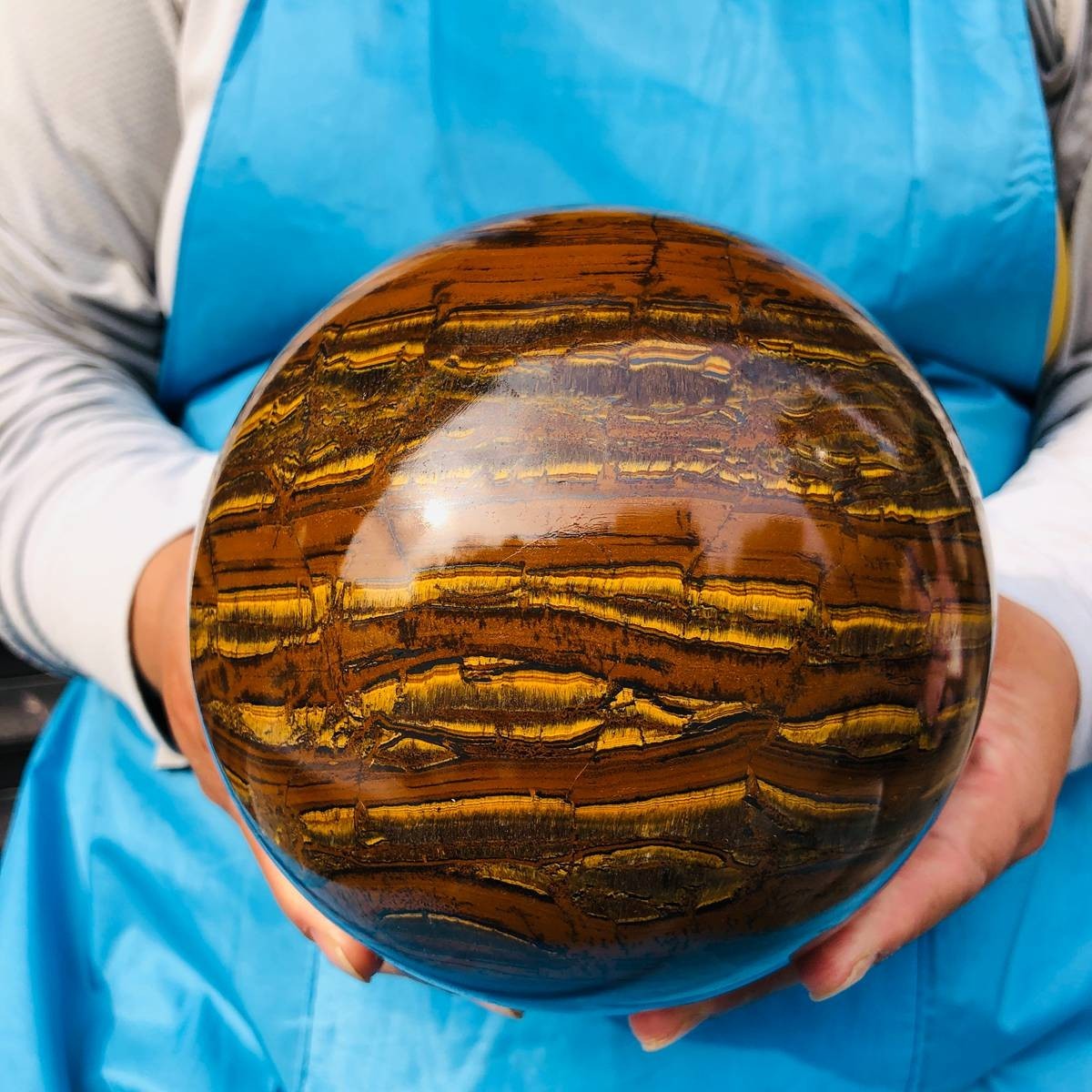 Rare 8.4 LB Natural Tiger\'s Eye Sphere Tumbled Tiger\'s Eye Ball Healing 4295