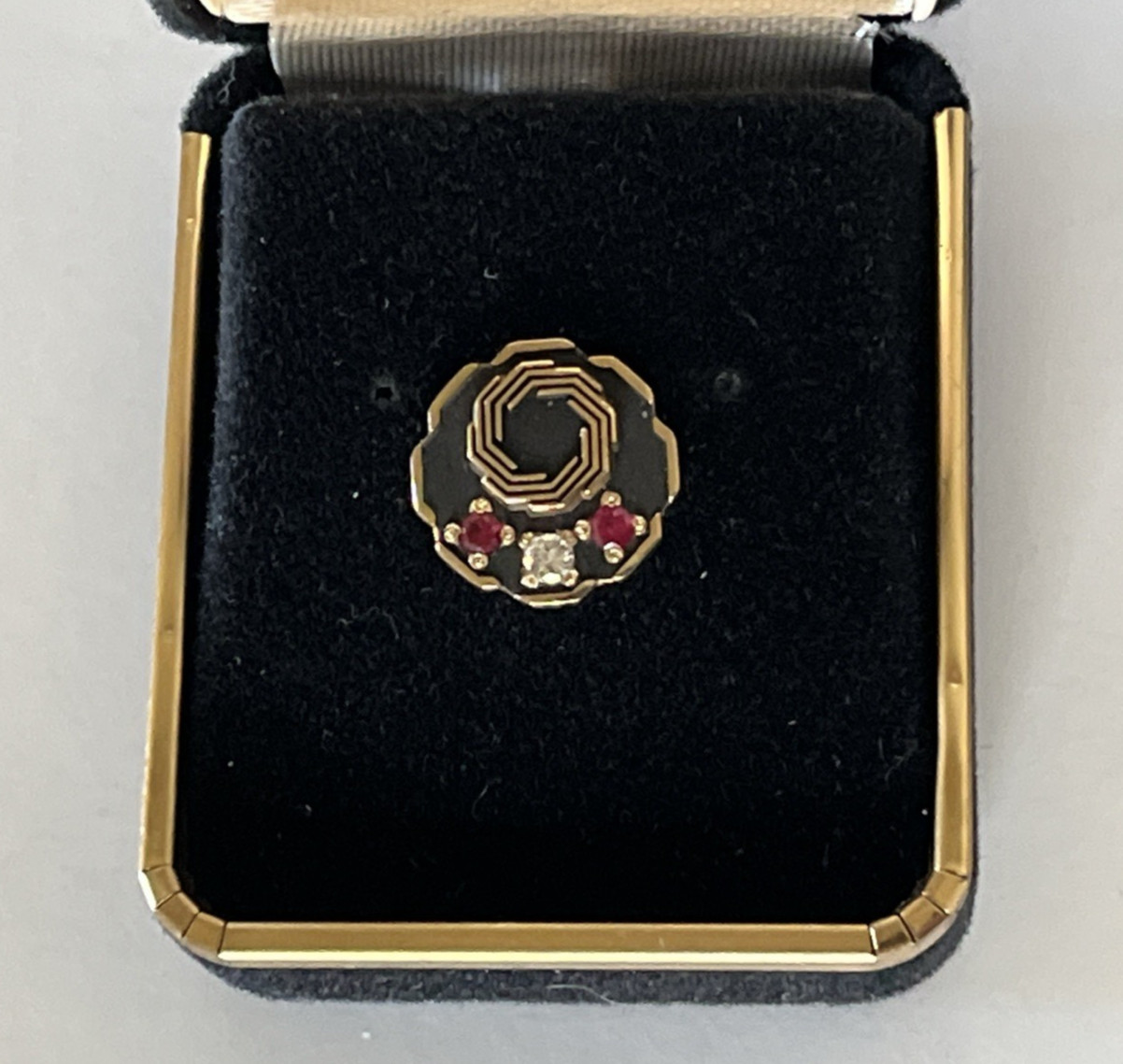 Vintage 10k Gold Employee Service Award Pinback Pin Rubies Diamond 2.5 grams
