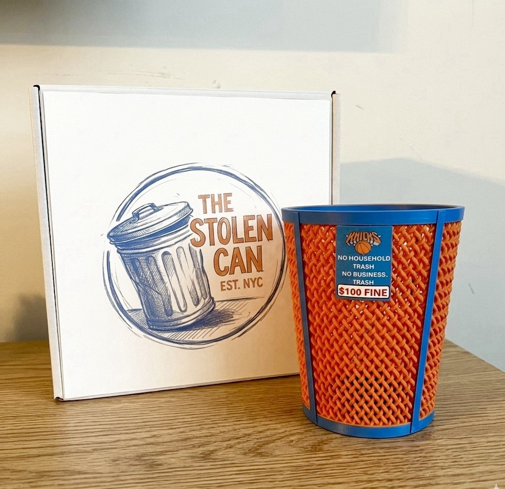NY Knicks Trash Can Mini Trash Can - Basketball Gift Viral Blue Orange Trash Can