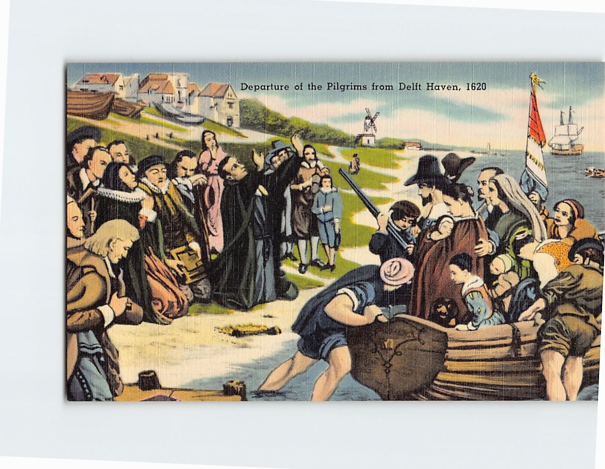 Postcard Departure of the Pilgrims from Delft Haven 1620 Provincetown MA USA