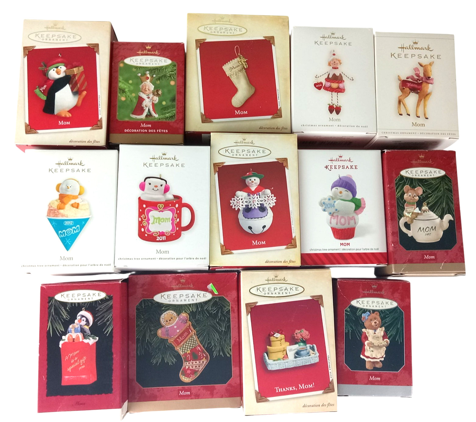 Lot 14 Different HALLMARK Christmas MOM Ornaments Stocking Snowman Bear Penguin