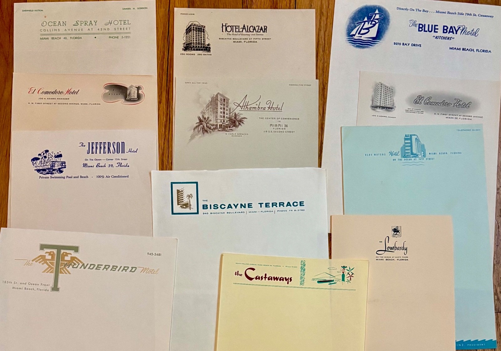 12 Vintage Miami & Miami Beach Florida Hotel Stationery Letterheads