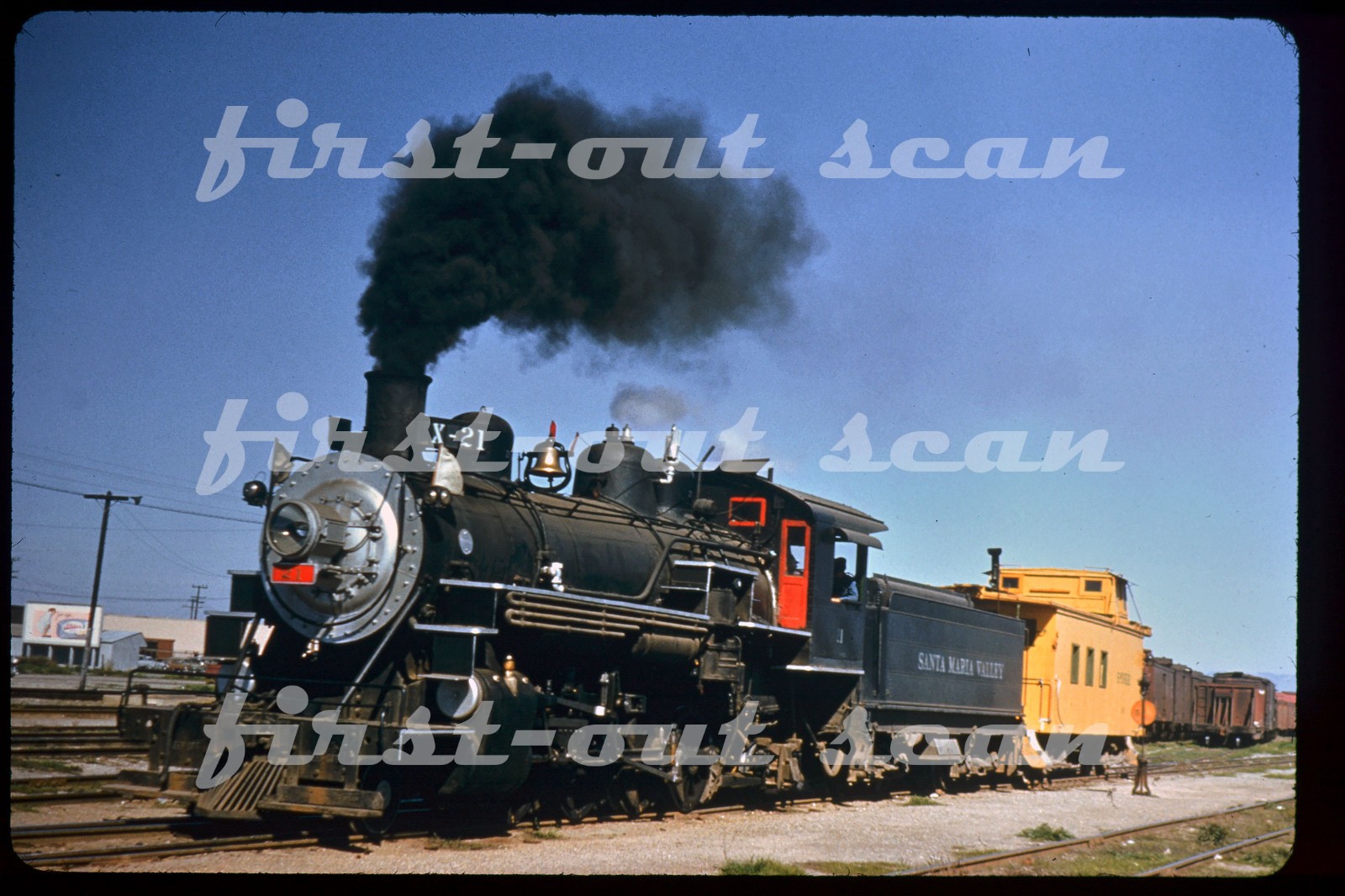 R DUPLICATE SLIDE - Santa Maria Valley SMV 21 STEAM 2-8-0 Action Guadalupe 1959