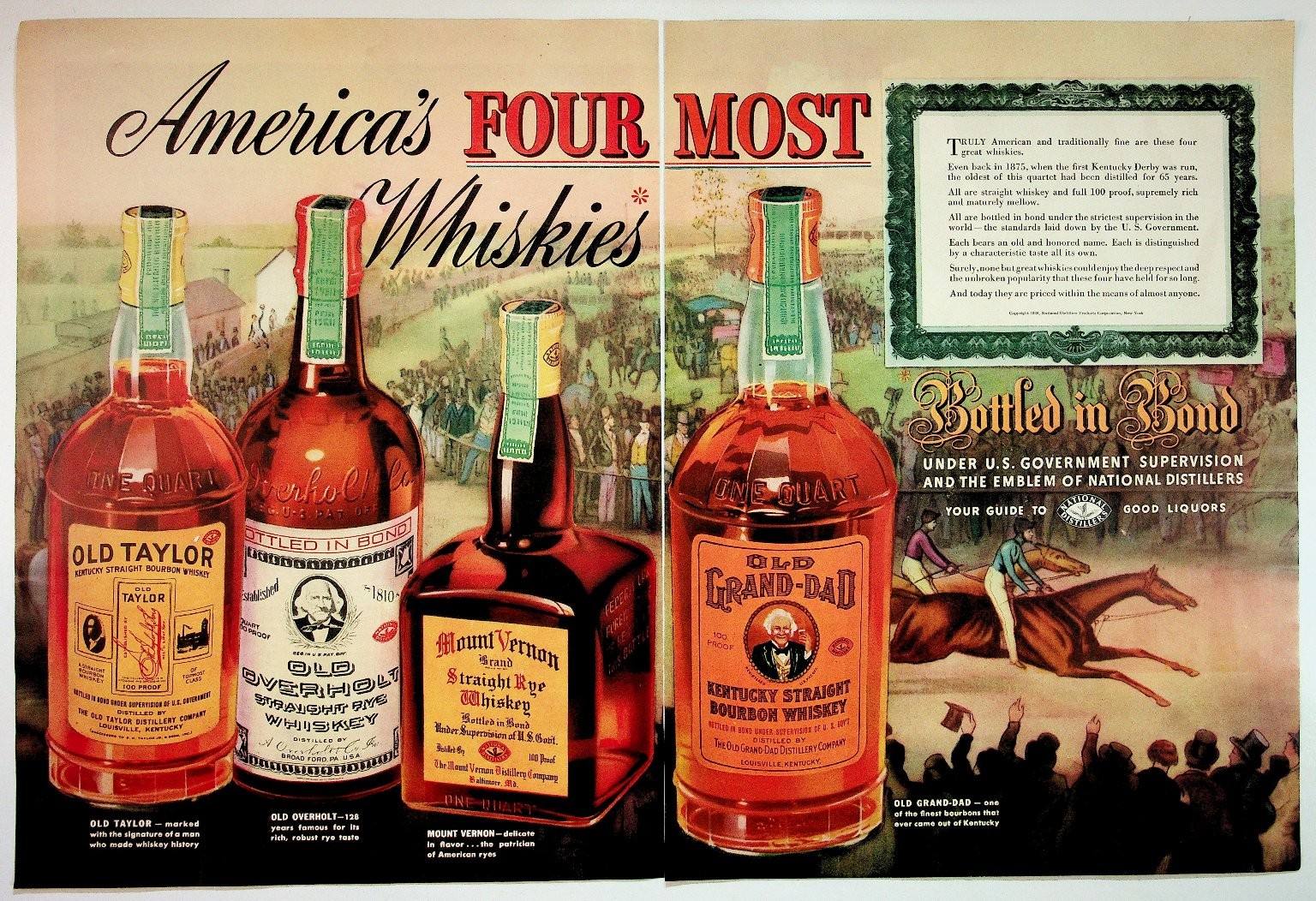 Vintage 1938 National Distillers Two Page Magazine Ad America's Four Most