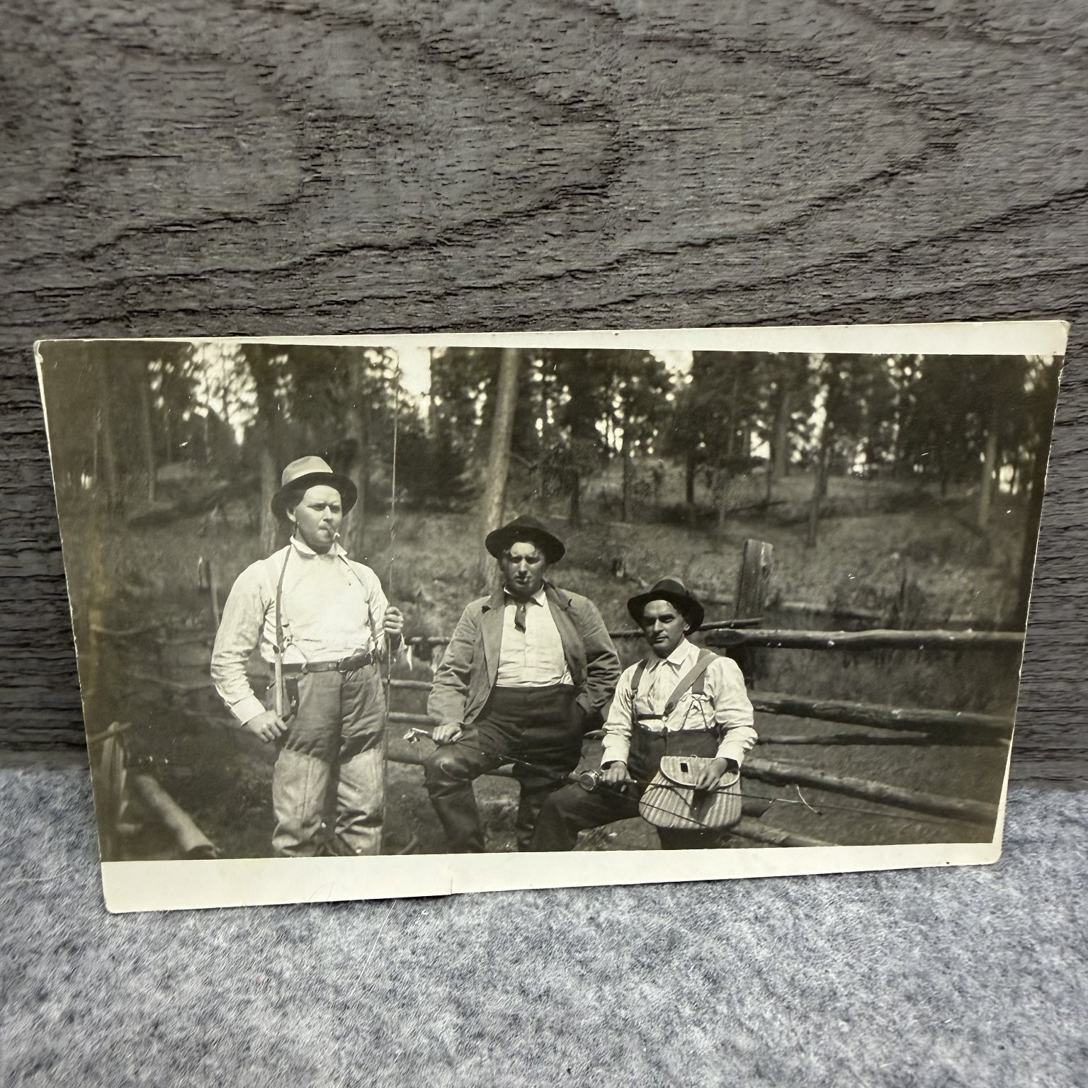 Vintage RPPC Three Nimrods Outdoors Hunting Fishing Photo Postcard c1910