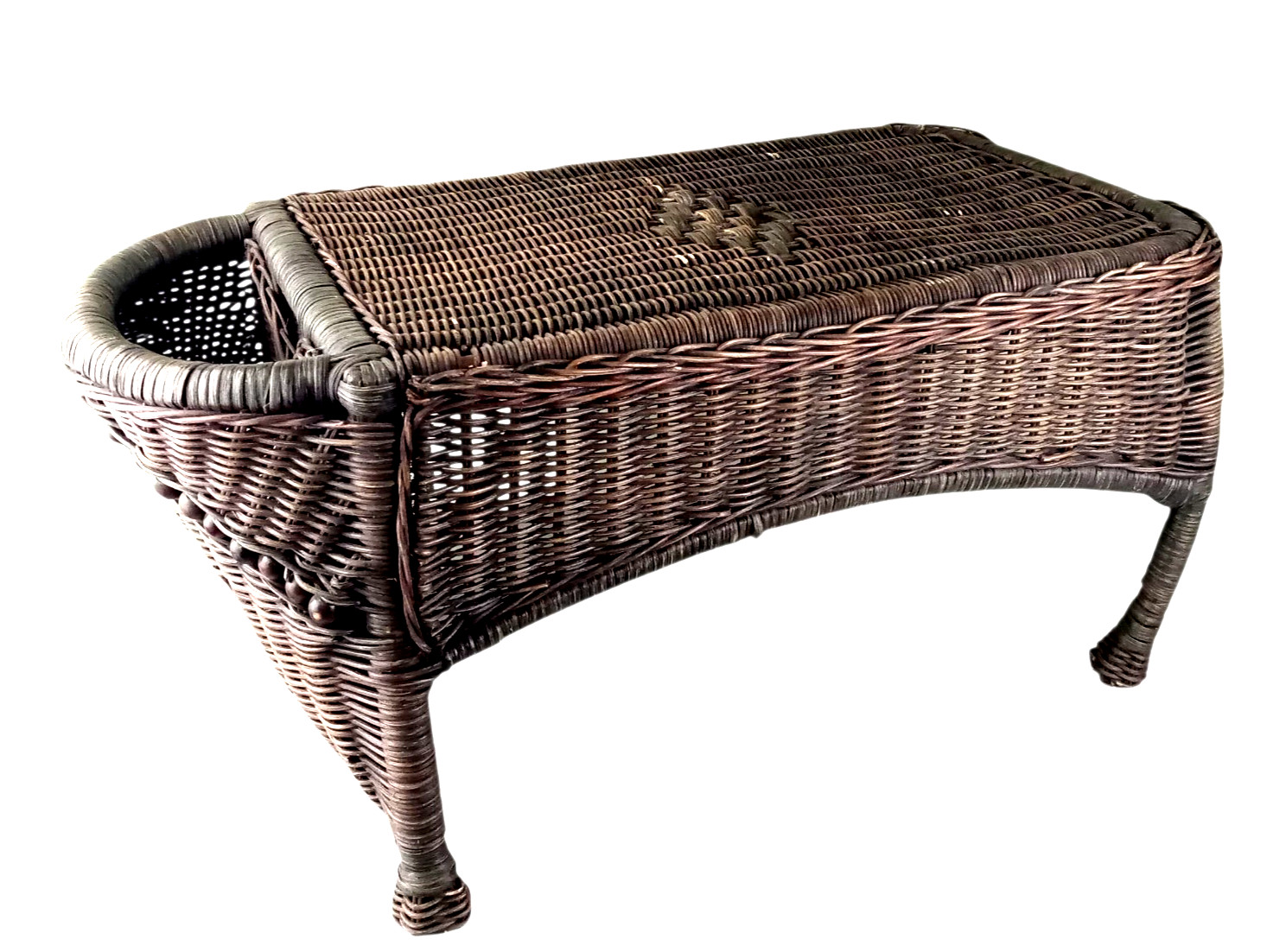 Antique Victorian Style Dark Wicker Bed Tray Serving Tray with Side Pocket 