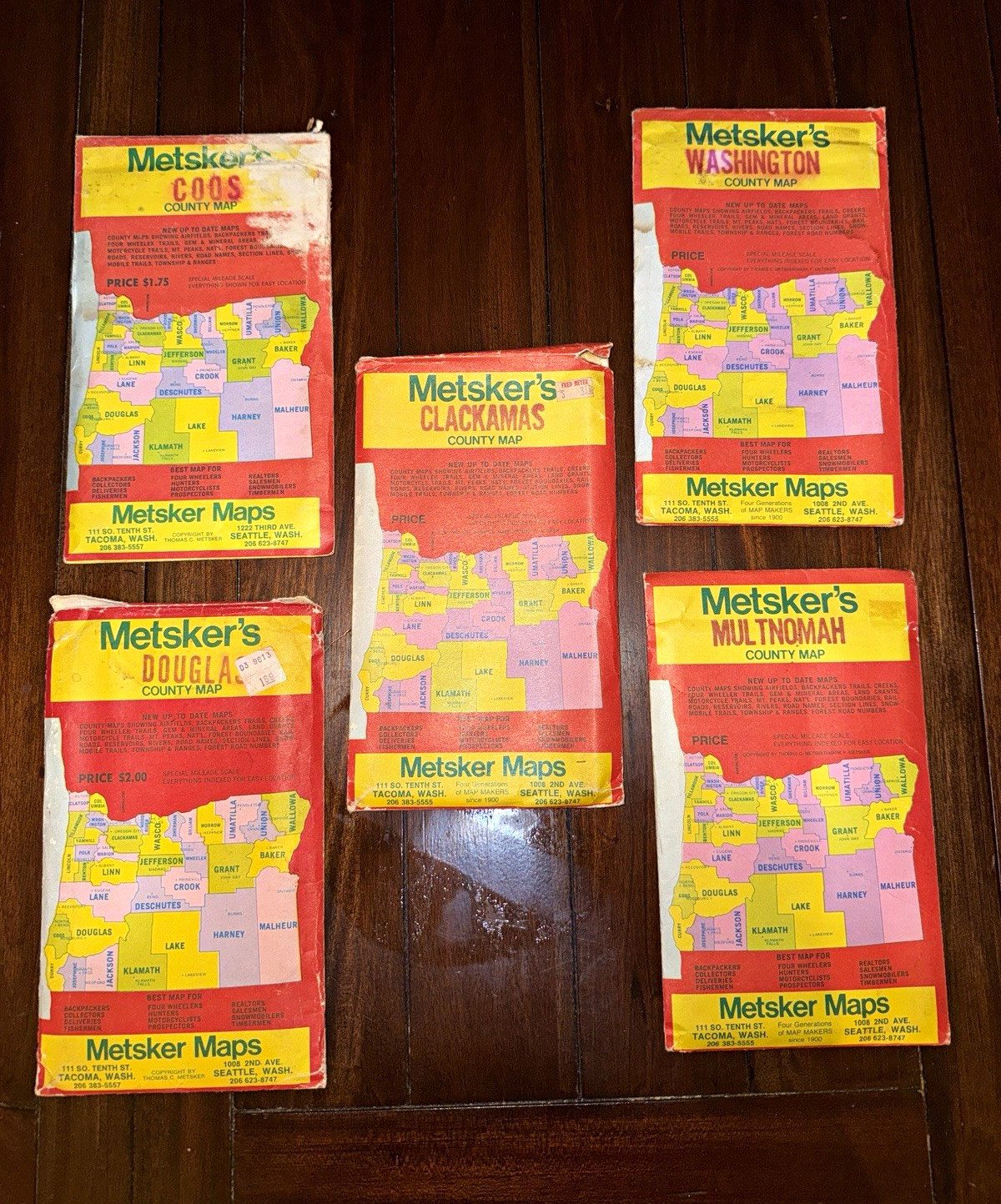 Vintage Metsker’s Oregon County Maps Lot of 5 Multnomah Clackamas Washington Dou