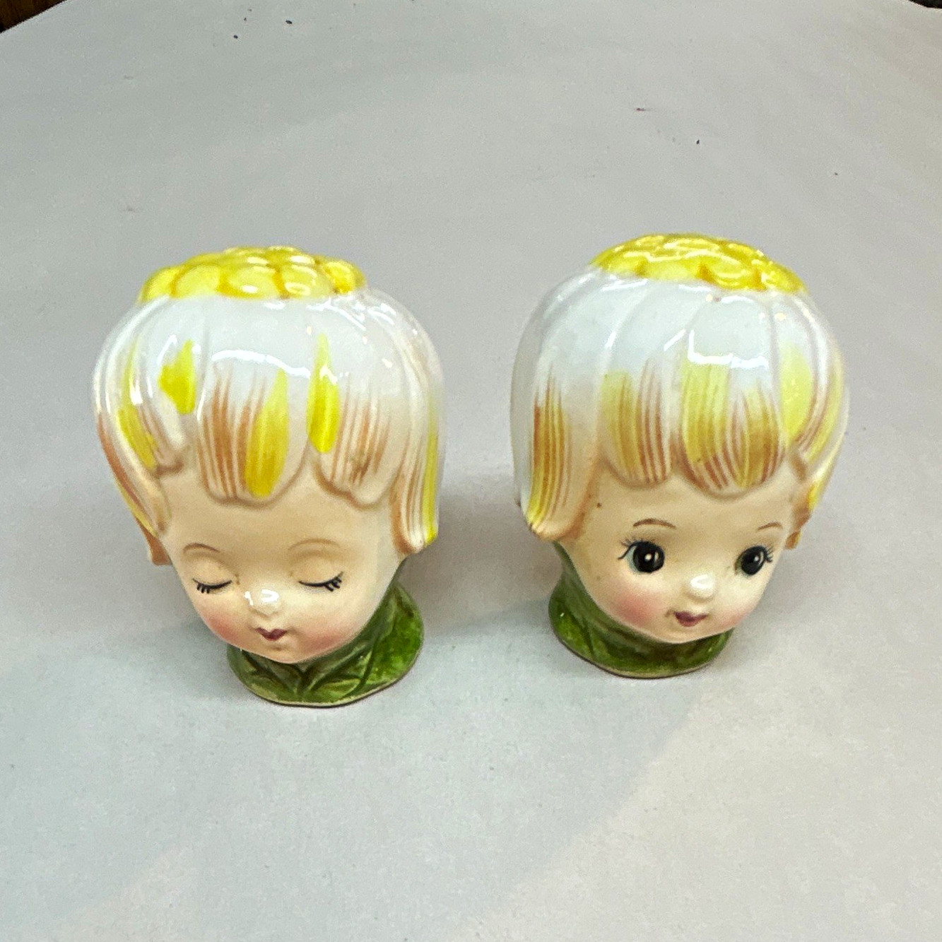 Vintage Ceramic Boy Head Salt & Pepper Shaker Set MPN 1711