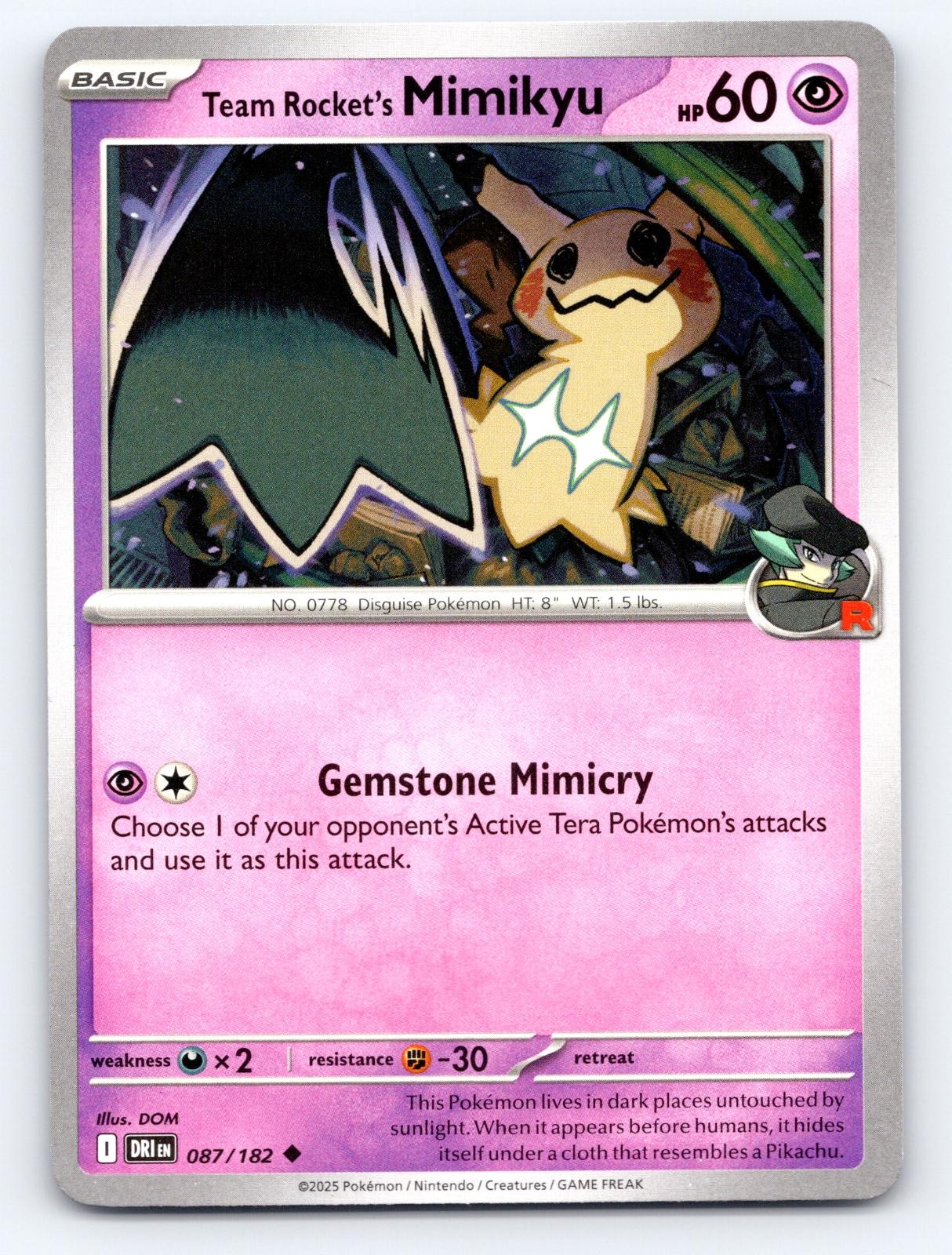 Team Rocket\'s Mimikyu 087/182 Uncommon Destined Rivals Pokemon Lightly Played