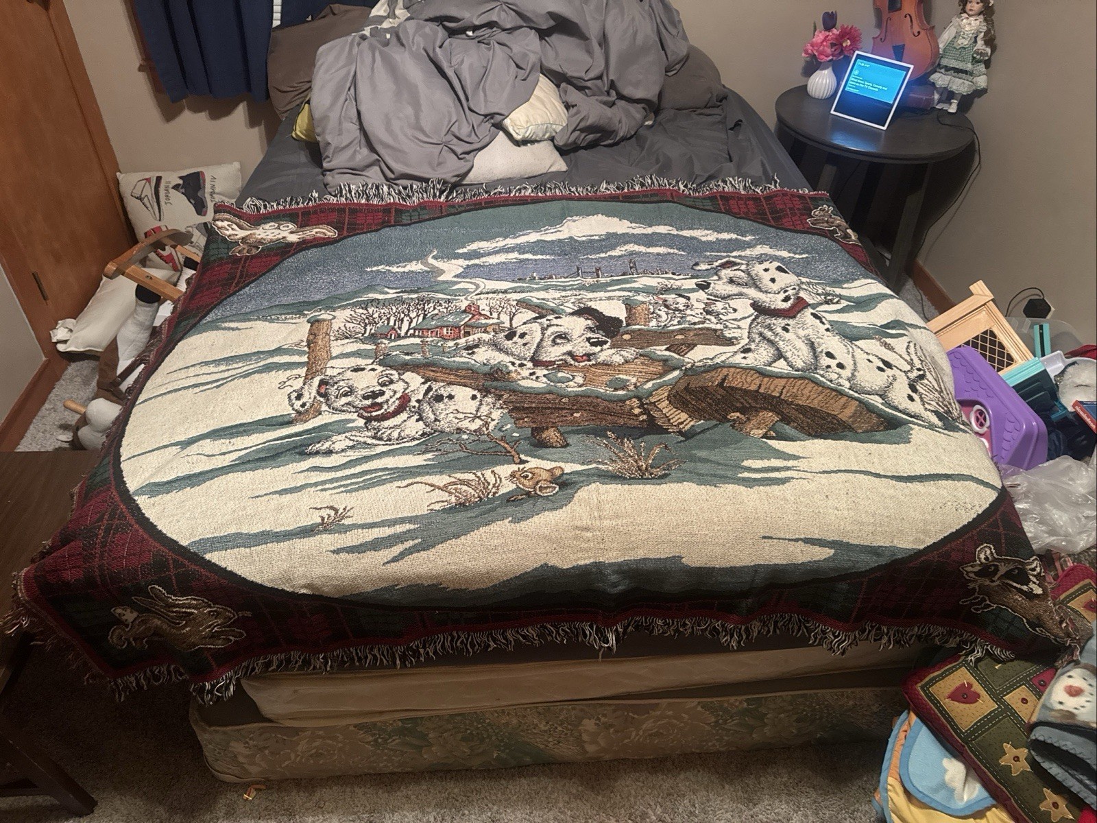Vintage Disney 101 Dalmatians Tapestry Throw Blanket 6x4 ft Woven Fringe Cottage