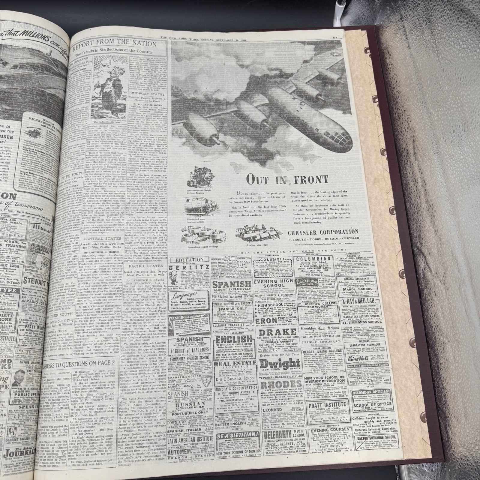 New York Times Historic Newspaper Archives Original Newspaper 9/10/1944 COA WWII