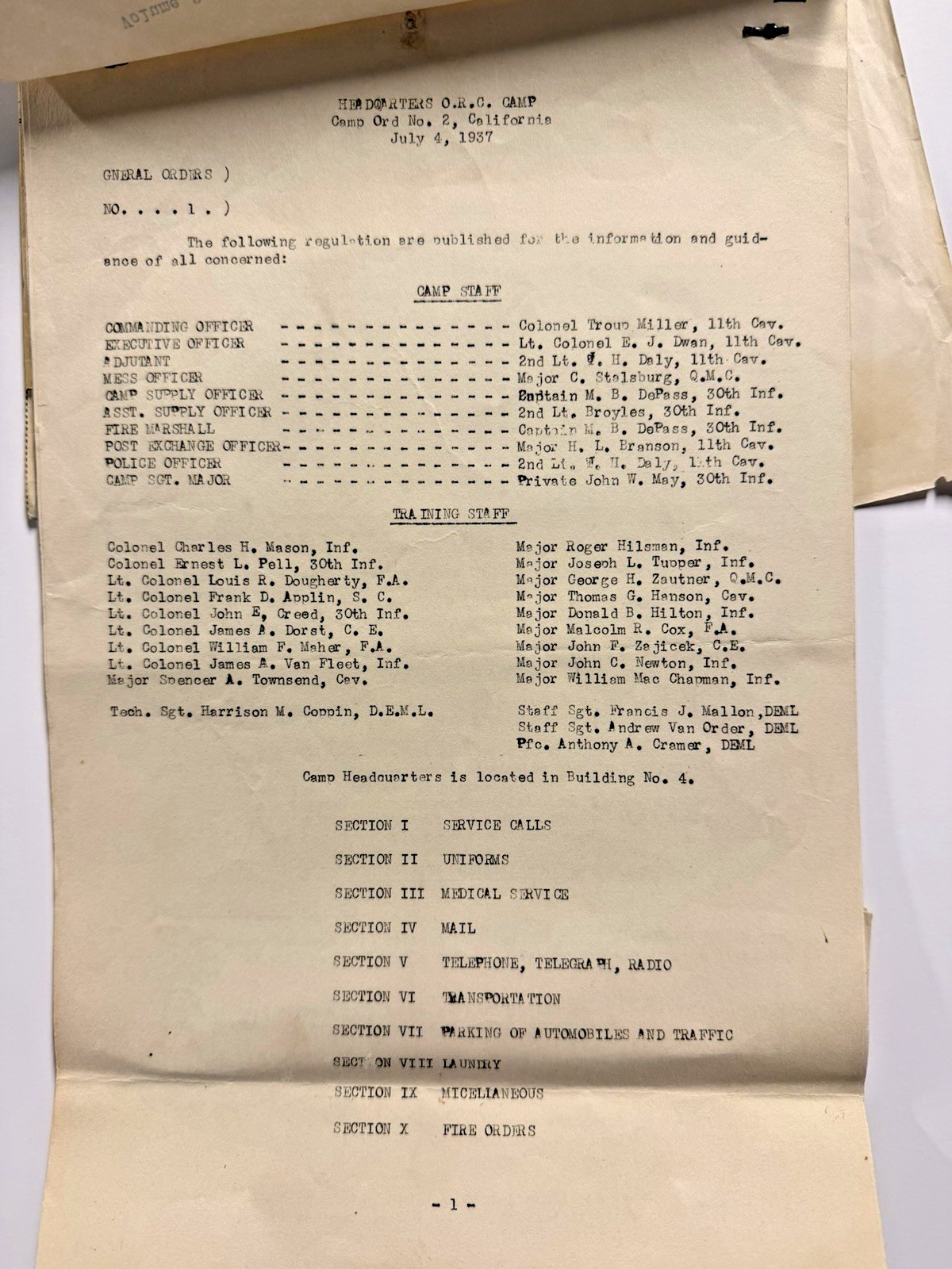 WW2 General Order No. 1& 2; Headquarters of O.R.C. (Officers' Reserve Corps)