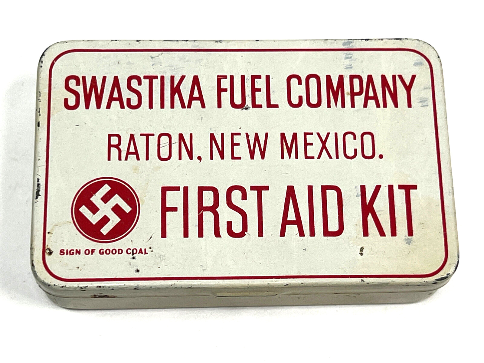 RARE 1920\'s Swastika Fuel Company Tin coal Advertising PRE-WW2 raton New Mexico