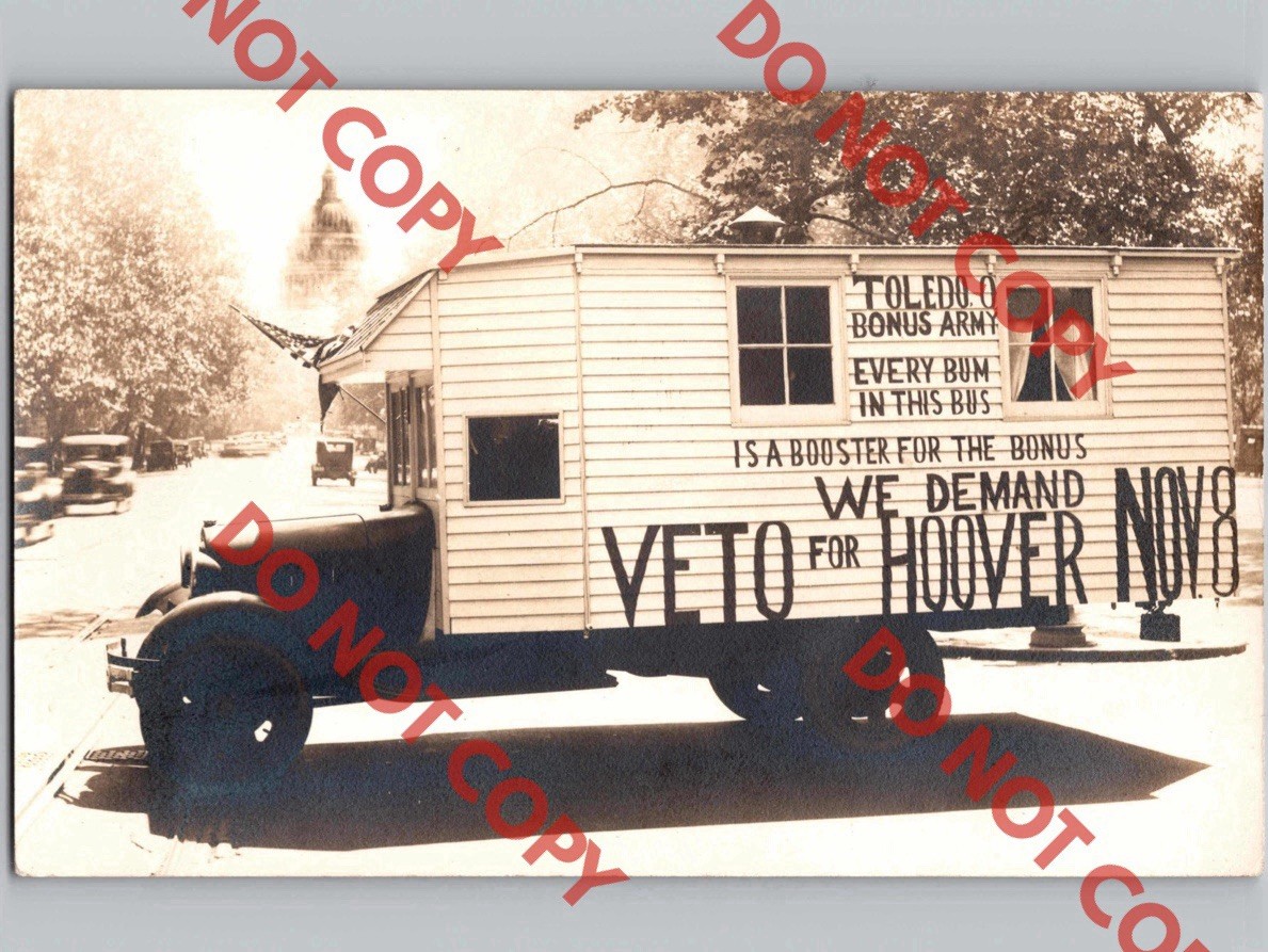 WOW c1932 VETO HERBERT HOOVER Toledo Ohio OH Bonus Army Political Protest RPPC