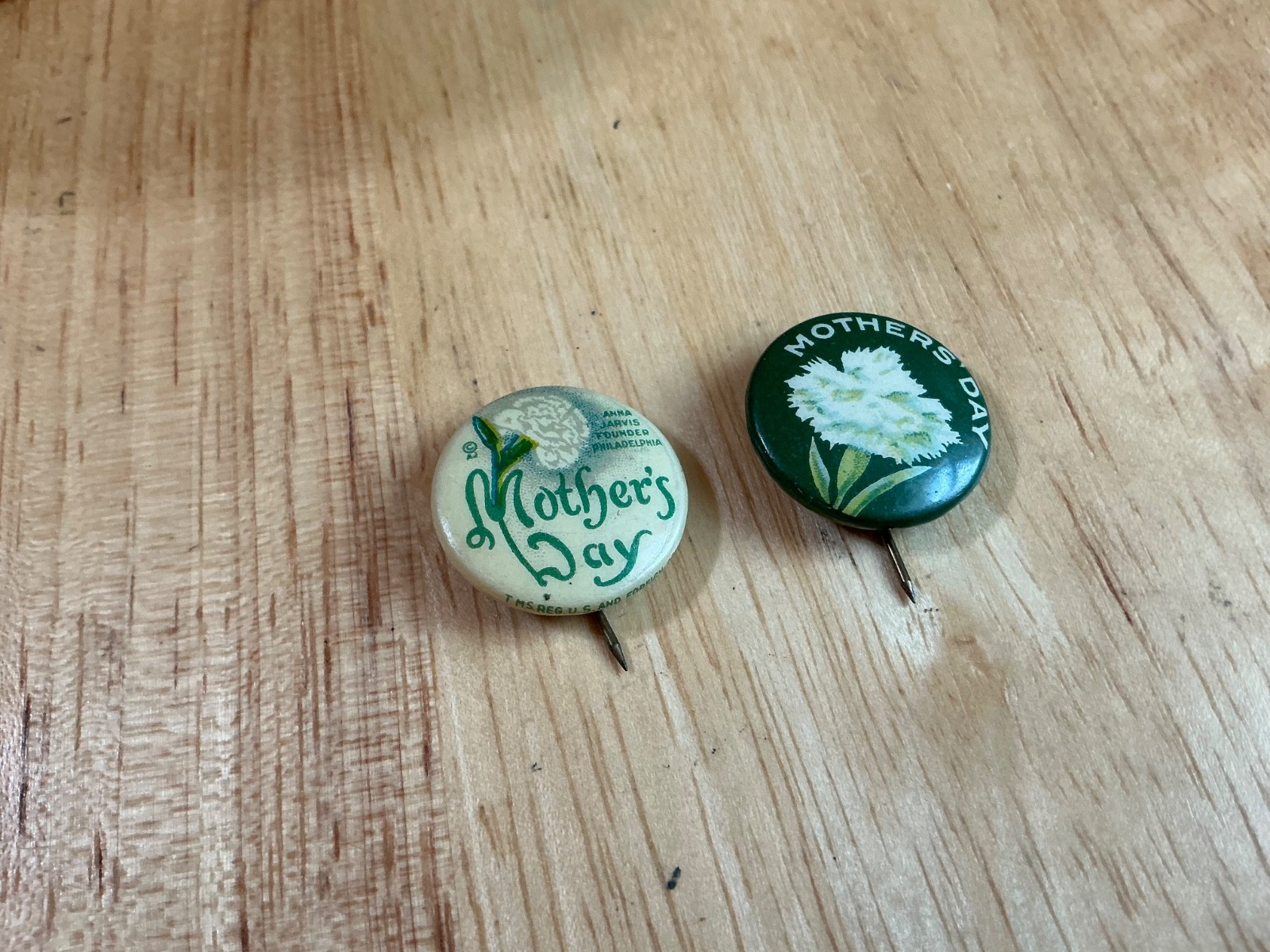 Lot of 2 Antique Mother\'s Day Celluloid Pins Anna Jarvis Founder Early 1900’s