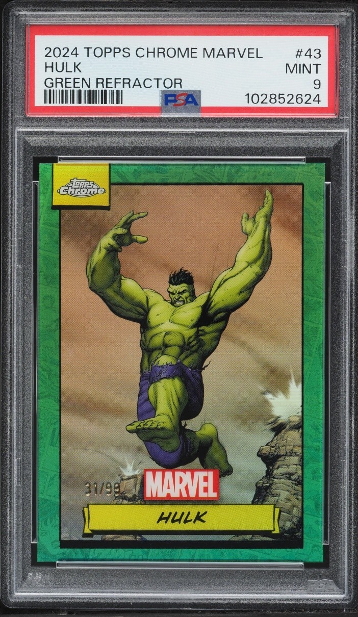 2024 Topps Chrome Marvel Green Refractor Hulk /99 #43 PSA 9 MINT MCU AVENGERS