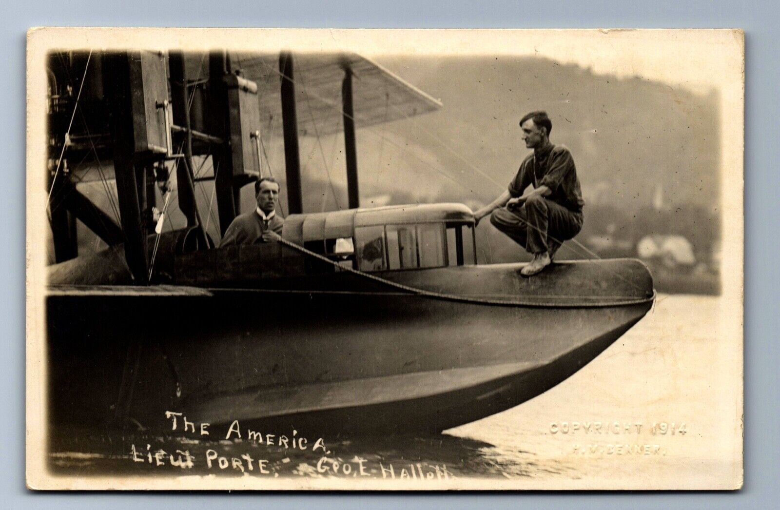 1914 RPPC EARLY AVIATION FLYING BOAT JOHN PORTE, HALLETT, AMERICA Postcard PS