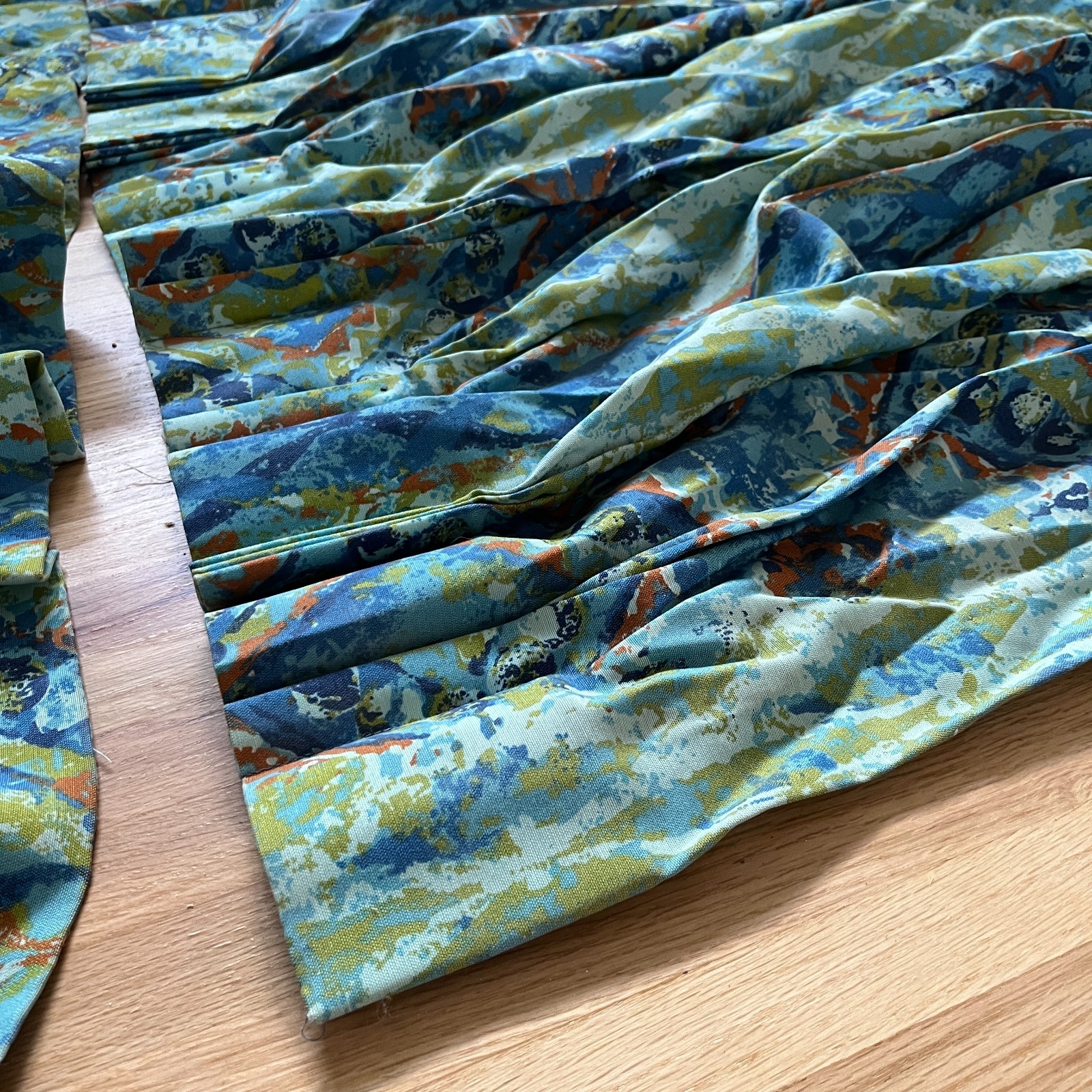 Vintage 60\'s mid century Blue pleated curtain set Aqua/BLue 41\