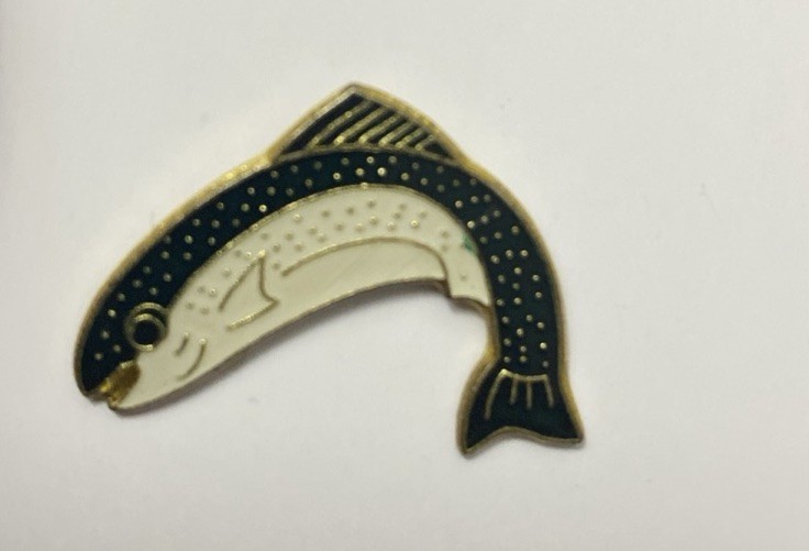 Vintage Green White Trout Lapel Pin Enamel