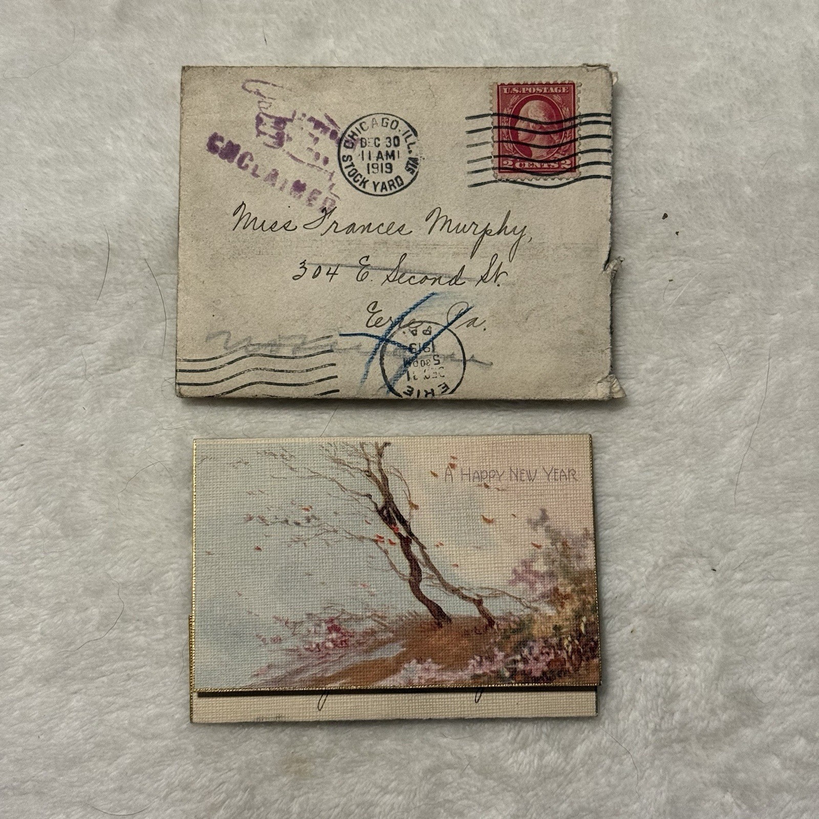 1919 Chicago Stock Yard Sta Cover 2c Washington UNCLAIMED + New Year Greeting