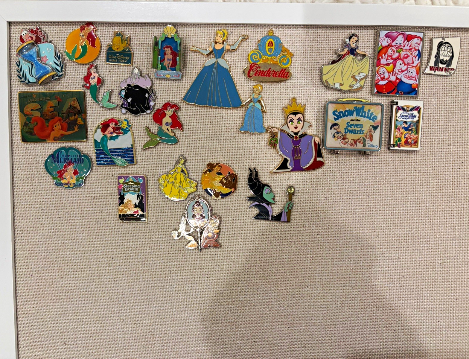 Disney Princess & Villains 24 Pin Lot- Ariel, Ursula, Mali, Belle, Cinderella
