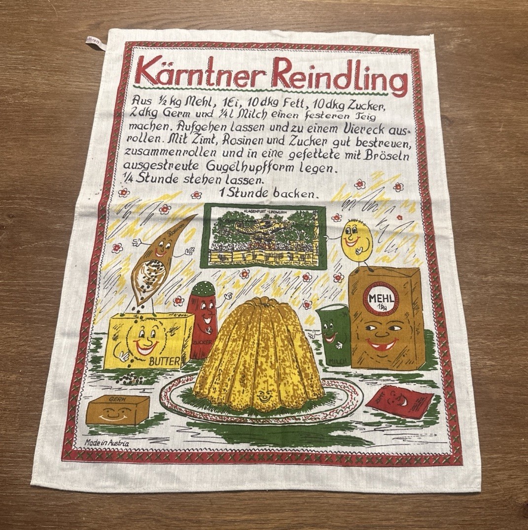 Vintage 1970s Karntner Reindling Tea Towel From Austria Austria Recipe Cloth