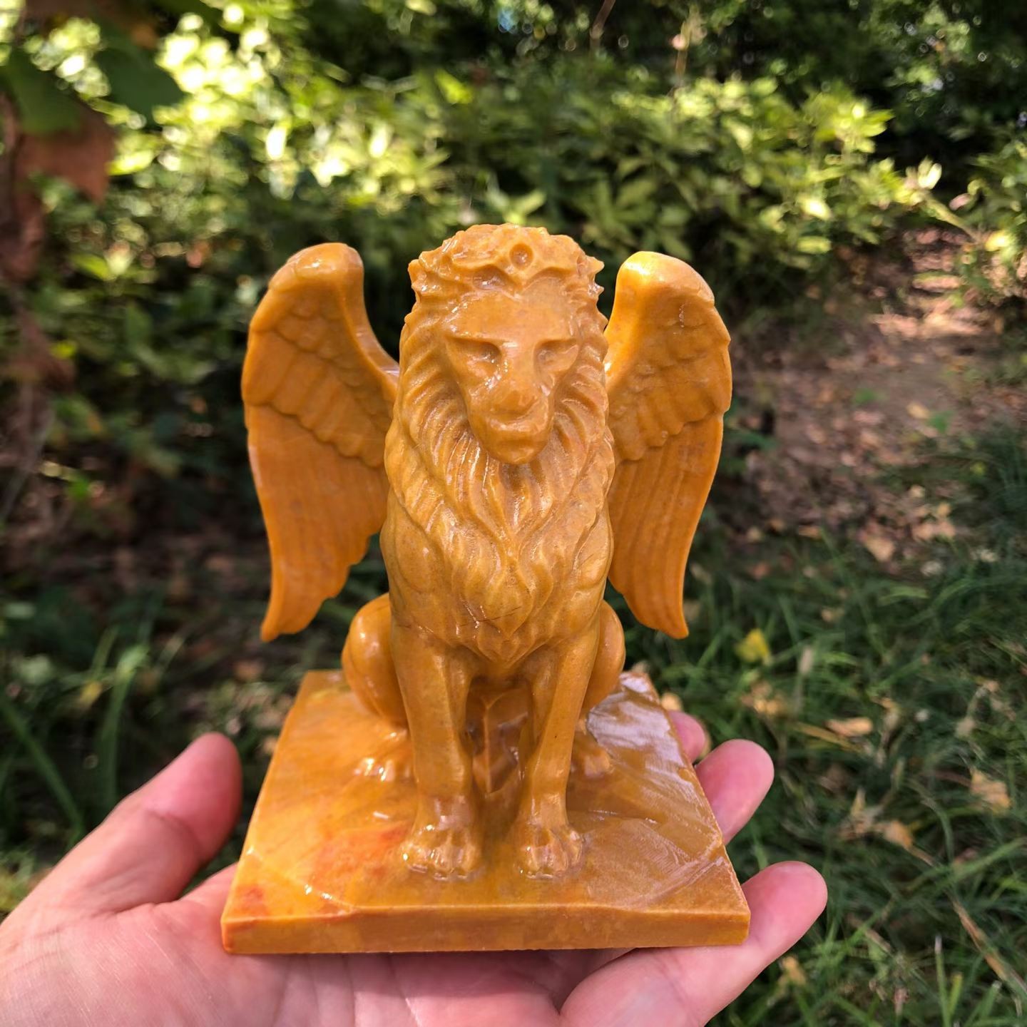 1pc Natural Yellow Jade Quartz Carved Angel Lion Skull Crystal Energy decor