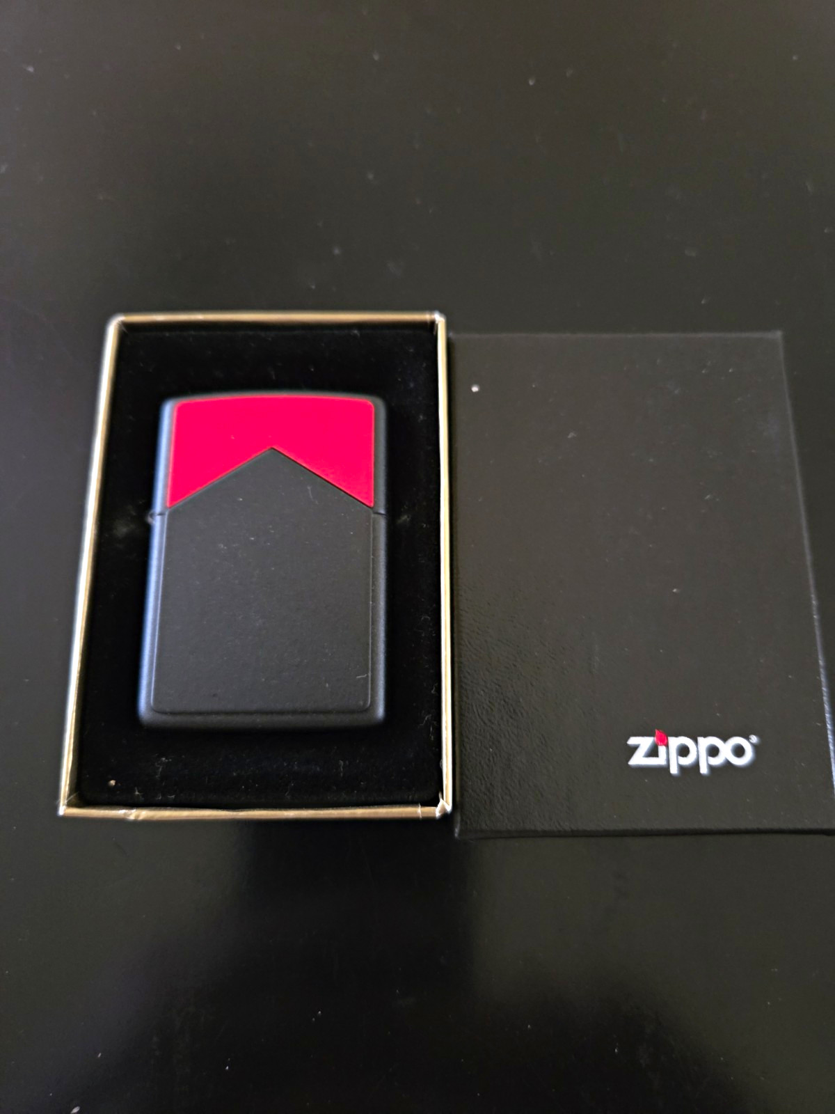 Zippo Red & Black Cigarette Lighter in Box with Warning Insert