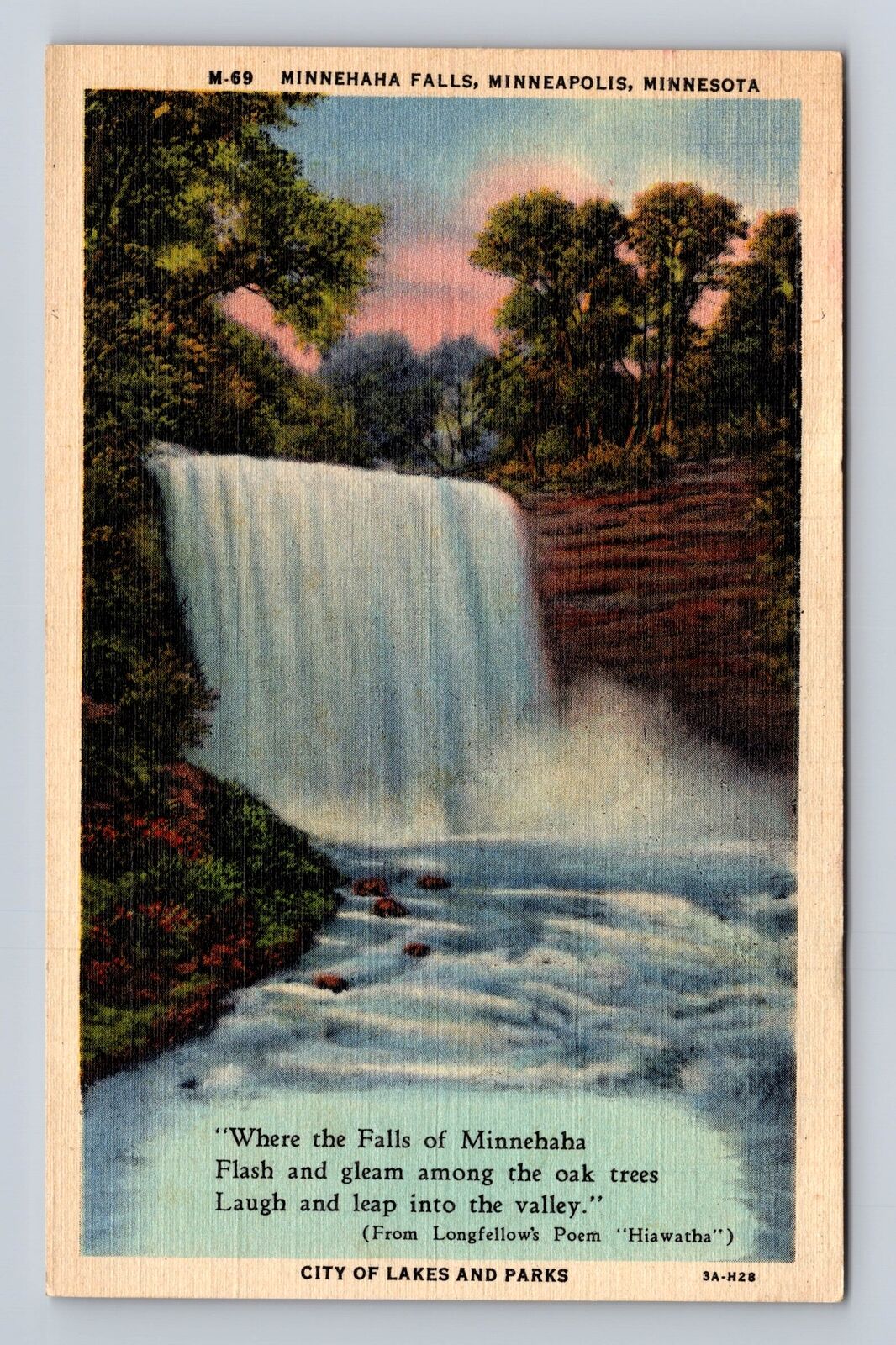 Minneapolis MN-Minnesota, Minnehaha Falls, Hiawatha Poem, Vintage Postcard