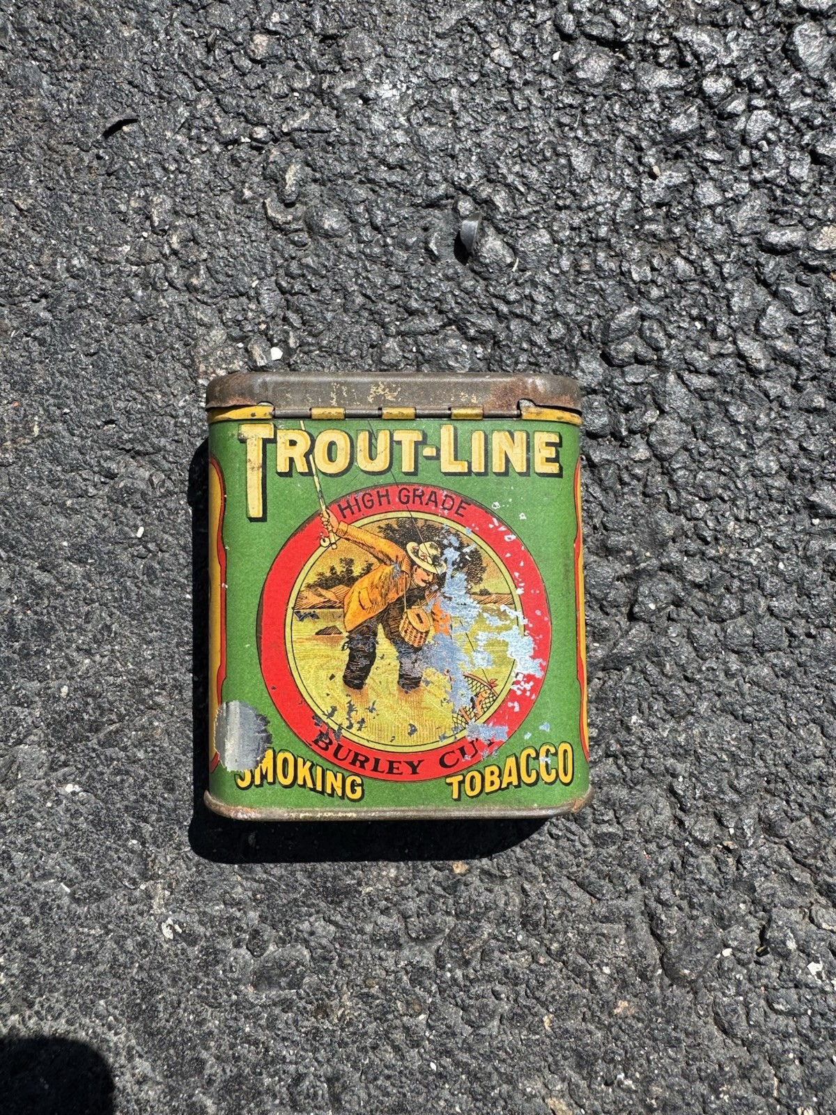 Scarce Antique Vintage Trout Line Tobacco Pocket Tin Fisherman Scarce Antique Vintage Trout Line Tobacco Pocket Tin Fisherman