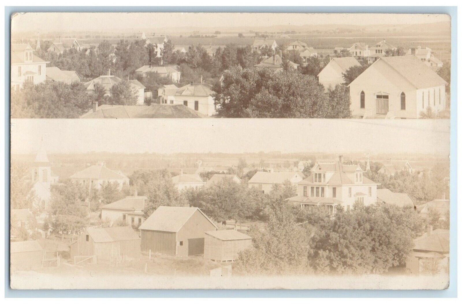c1910's Bird's Eye View Of Burwell Nebraska NE Dual View RPPC Photo Postcard