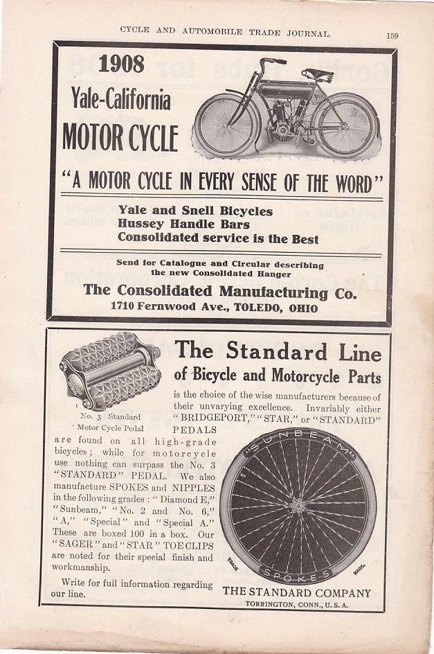 1908 Yale-California Motorcycle Print-Ad /  Toledo OH