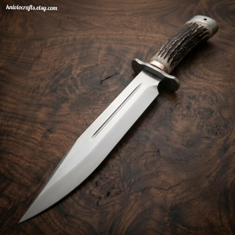 Handmade Stainless Steel Hunting Bowie Knife – Stag Horn Handle with Sheath 