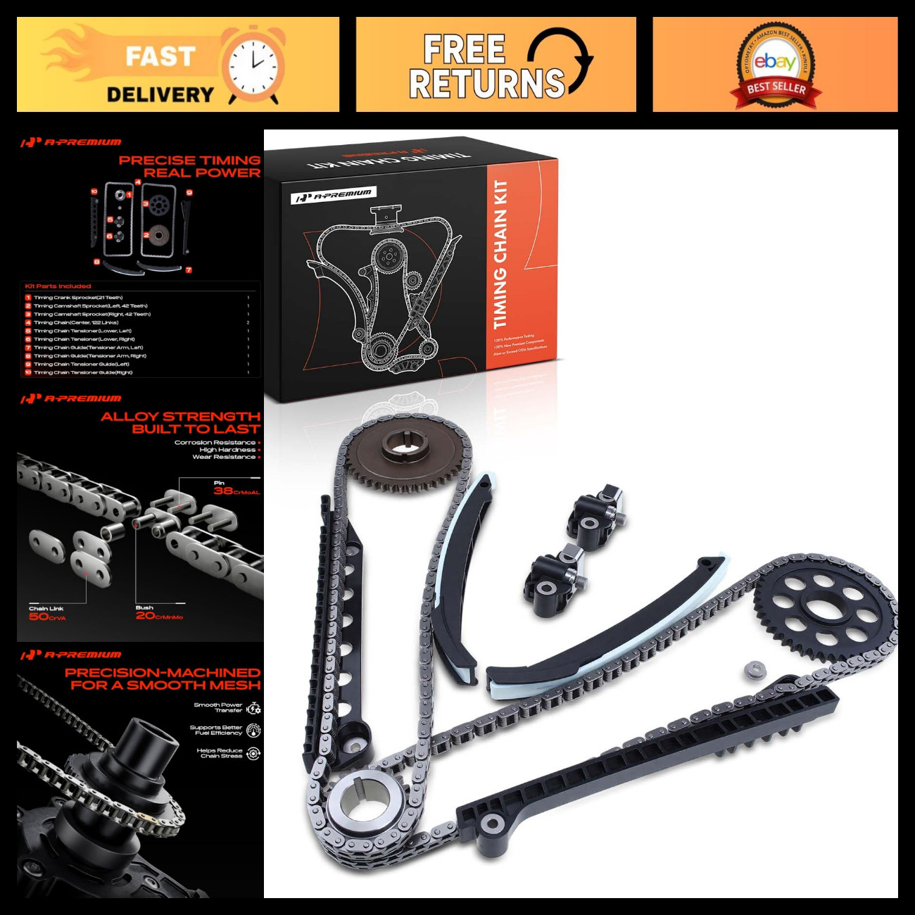 A-Premium Engine Timing Chain Kit w/Tensioner & Guide SOHC 5.4L 6.8L