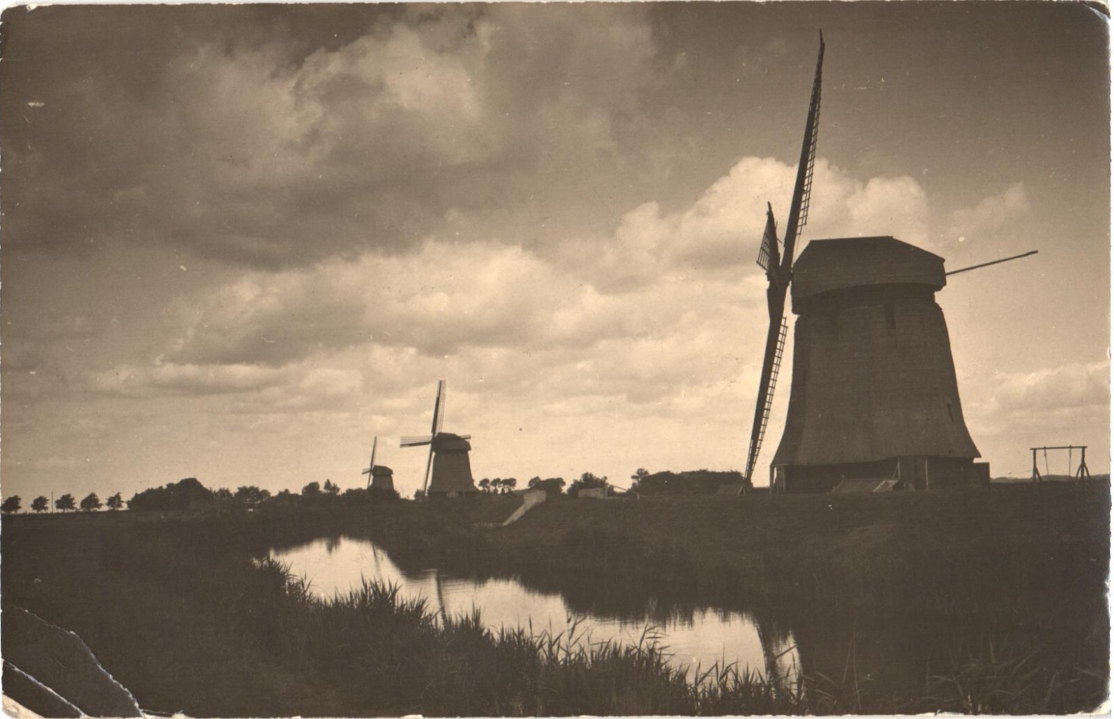 Alkmaar Netherlands Windmills Canal RPPC Real Photo Postcard 1938 Posted