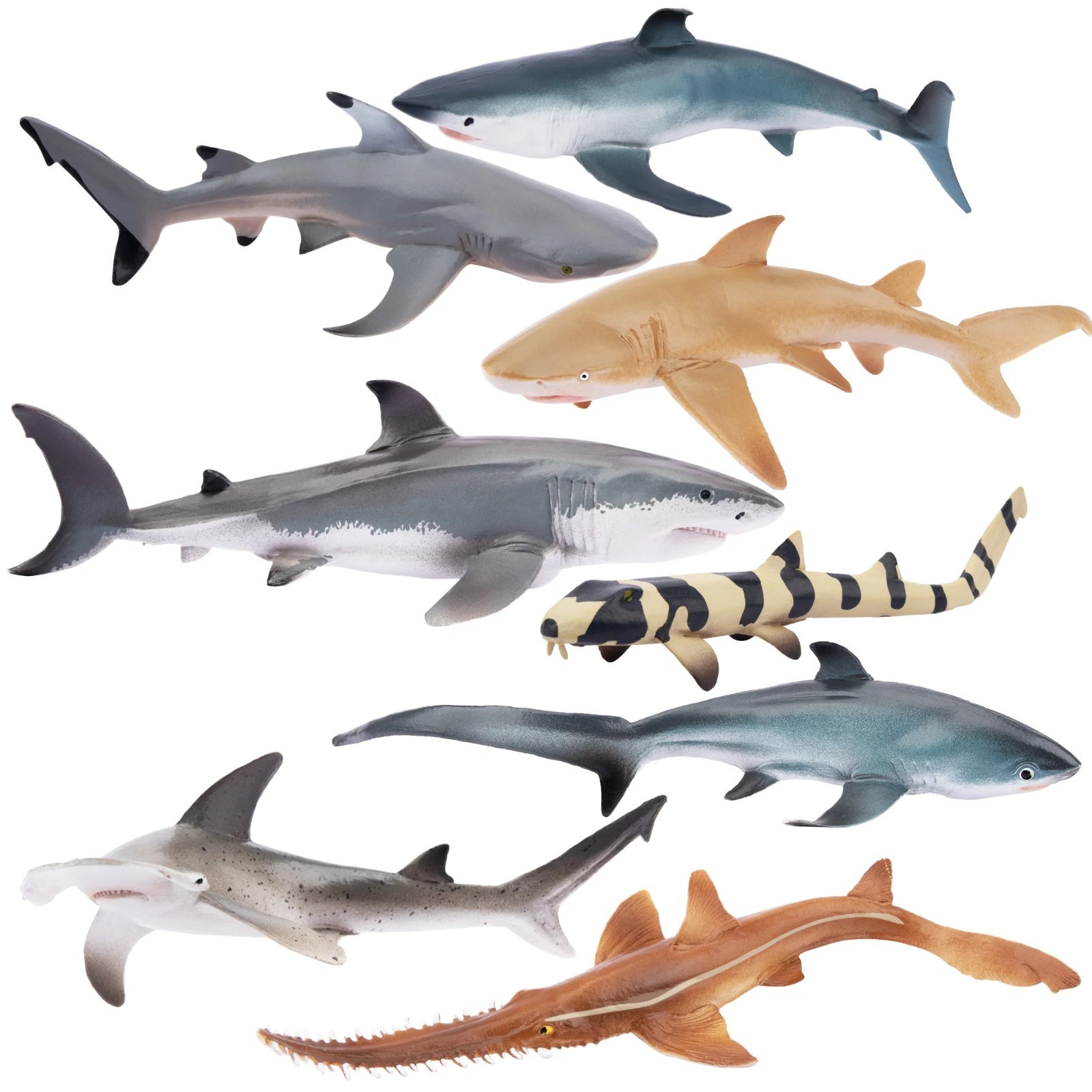 Toymany 8-pcs shark Animal Figurine, Realistic, Collectible Hand-painted Toy Set