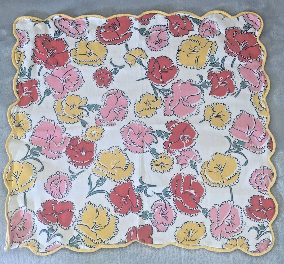 D. Porthault Vintage Linen Placemats Napkins Set 4 Carnations Oeillet Scalloped