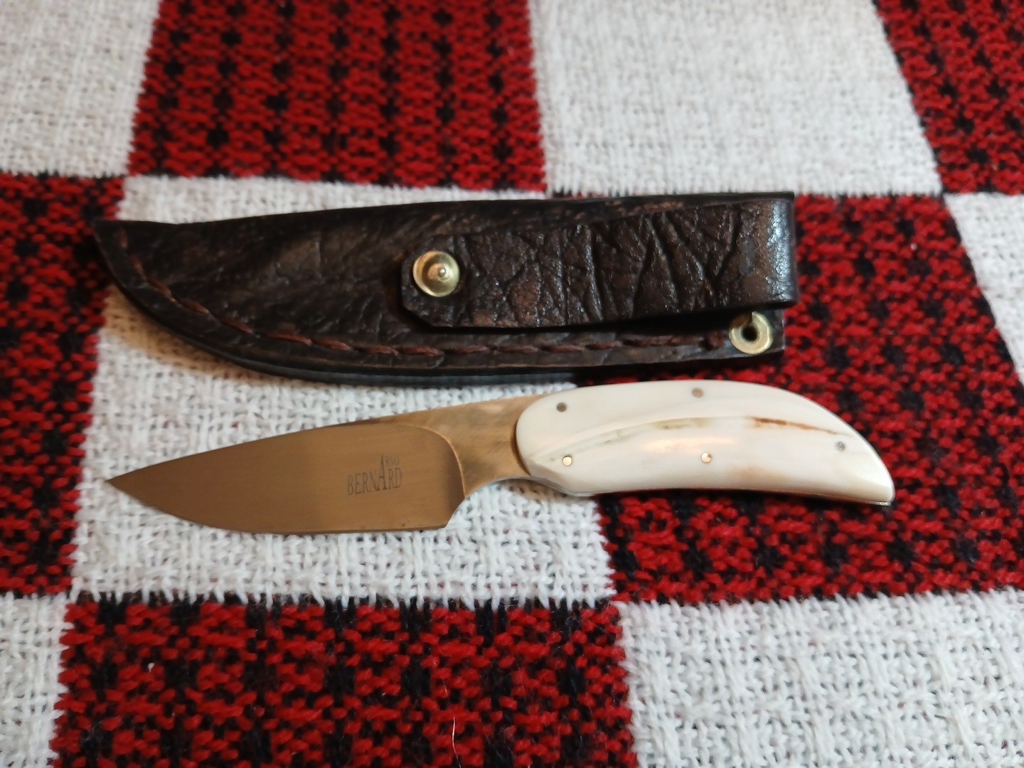 Arno Bernard ( Sr? ) Small Hunter Knife With Warthog Tusk & Sheath 