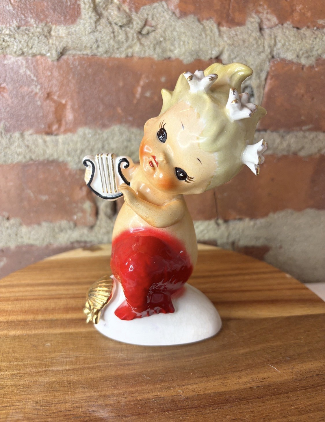 Vintage Bradley Mermaid Baby Playing Harp MCM Japan Figurine Norcrest