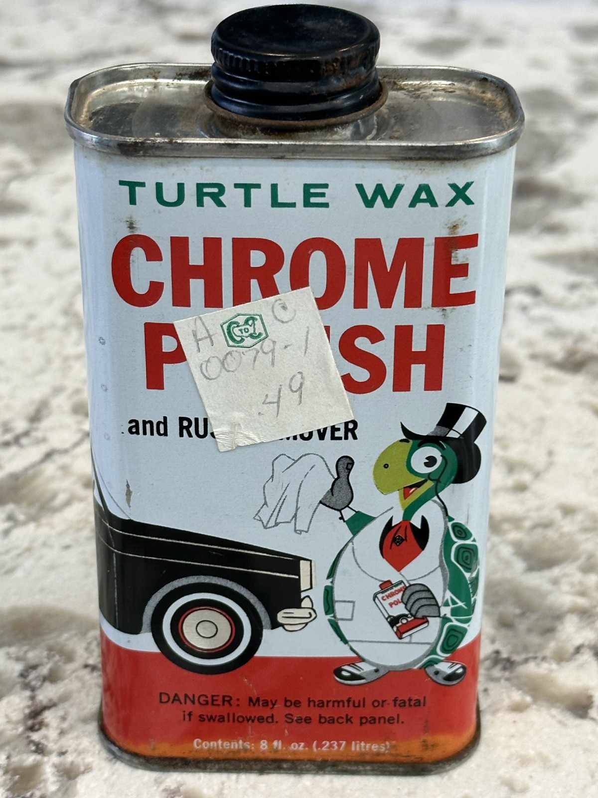 Vintage 1963 Turtle Wax Chrome Polish Can 8oz Some Hardened Contents
